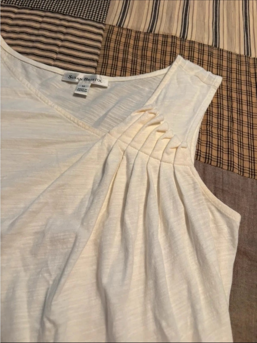 Susan Bristol Cream Sleeveless Pleated Shoulder Tank